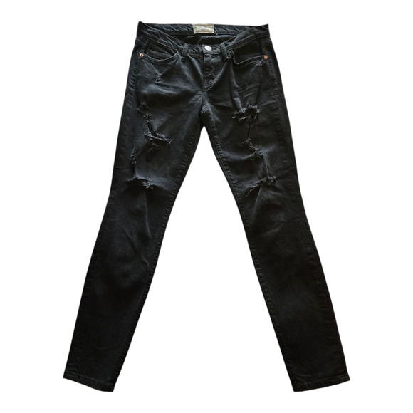 Current/Elliott Black Distressed Ankle Skinny Jeans Edgy Stretch Inseam Size 30 - Picture 1 of 7